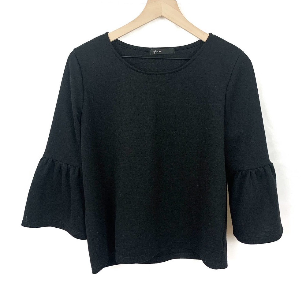 Gibson Black Bell Sleeve Poplin Top